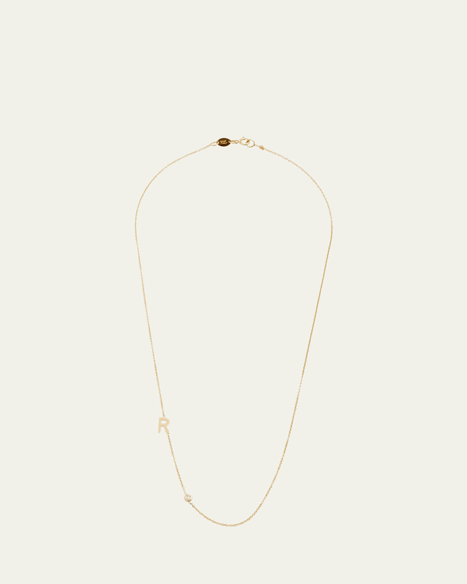 14k Yellow Gold Personalized 0.03ct Asymmetric Initial & Diamond Bezel Necklace