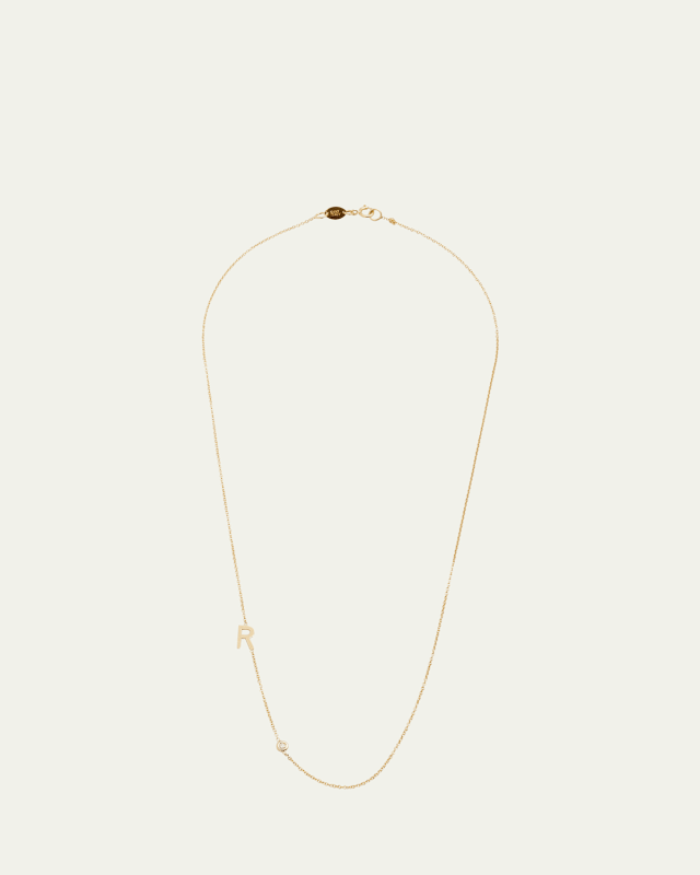 14k Yellow Gold Personalized 0.03ct Asymmetric Initial & Diamond Bezel Necklace