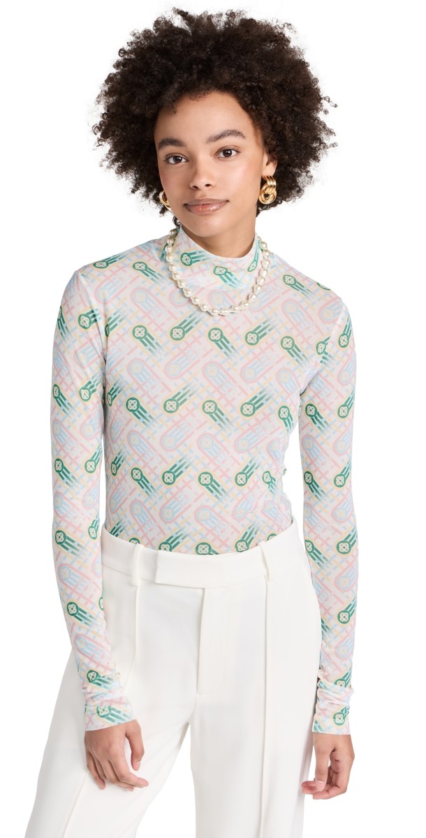 Casablanca Printed Mesh Top PASTEL PING PONG MONOGRAM