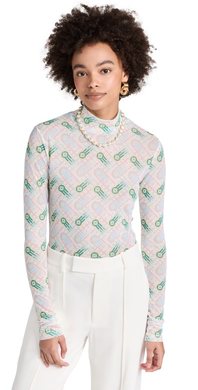Casablanca Printed Mesh Top PASTEL PING PONG MONOGRAM