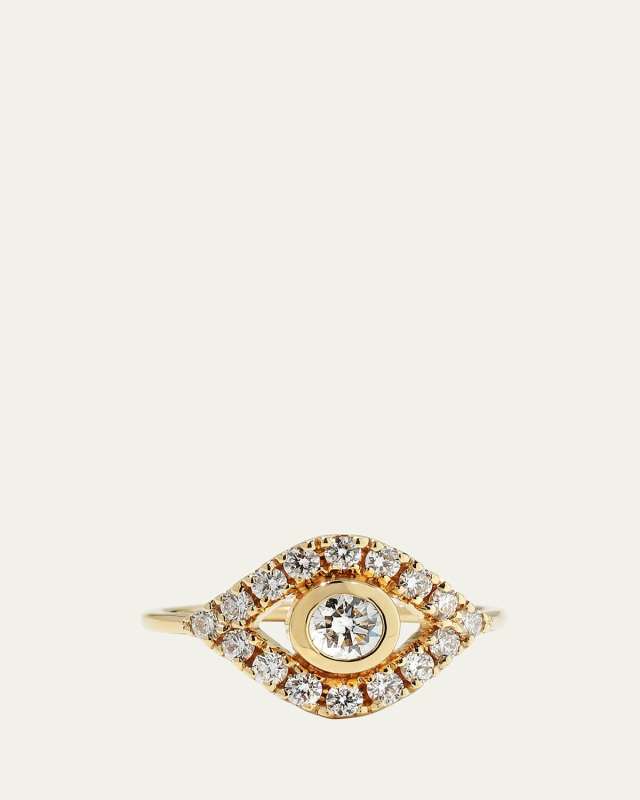 14k Gold Extra-Large Evil Eye Ring w/ Diamonds, Size