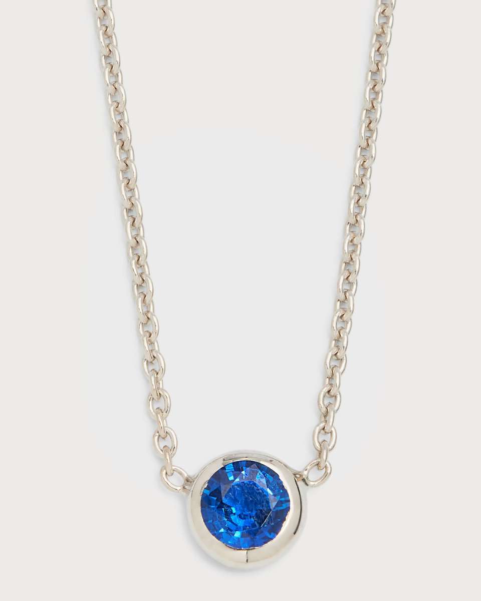 18K White Gold Blue Sapphire Big Single Station Necklace