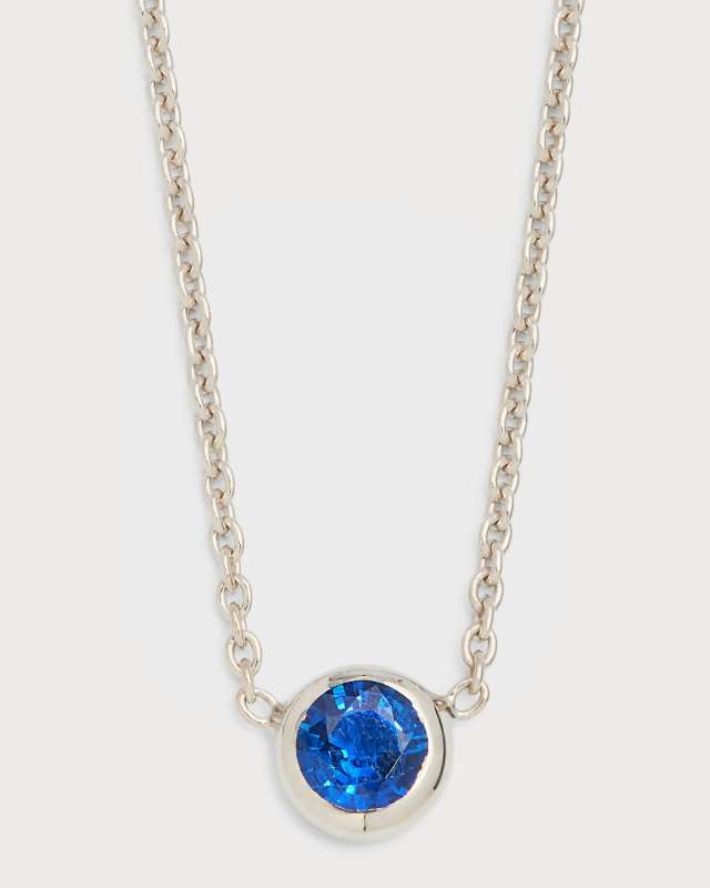 18K White Gold Blue Sapphire Big Single Station Necklace