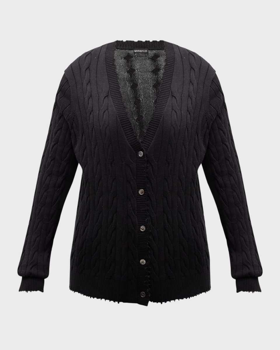 Plus Size Frayed Cable-Knit Cardigan