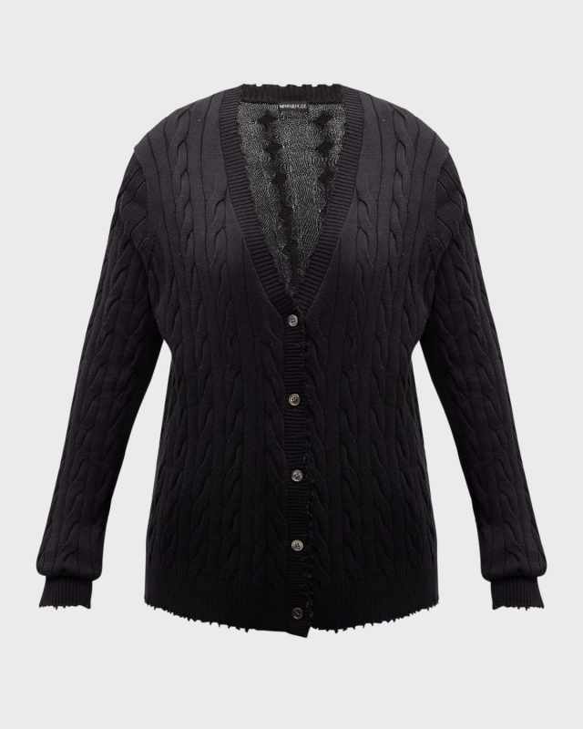 Plus Size Frayed Cable-Knit Cardigan