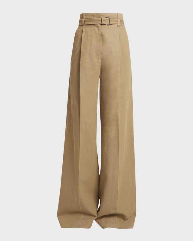 Dana Belted Cotton-Blend Suiting Puddle Pants