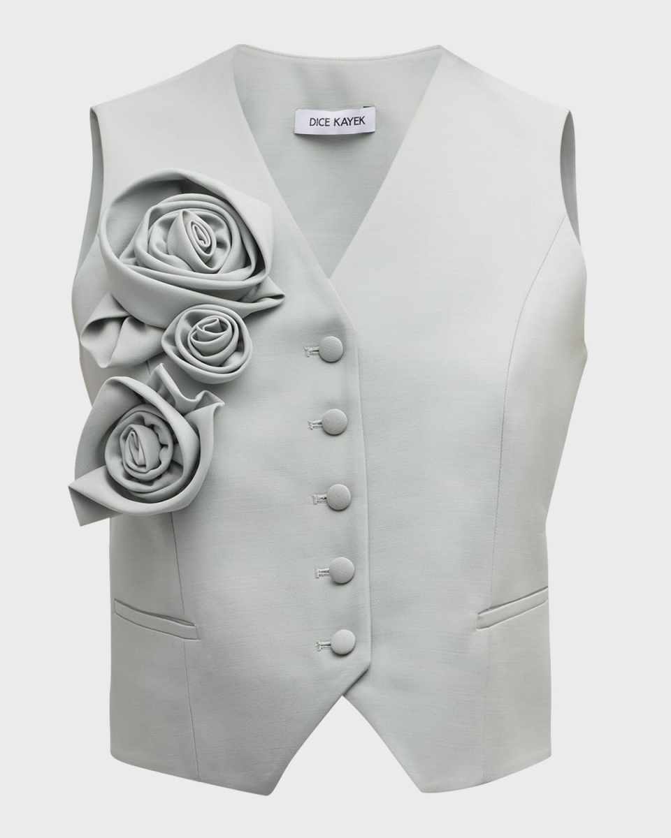 Rose Applique Single-Breasted Vest