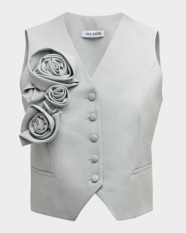 Rose Applique Single-Breasted Vest