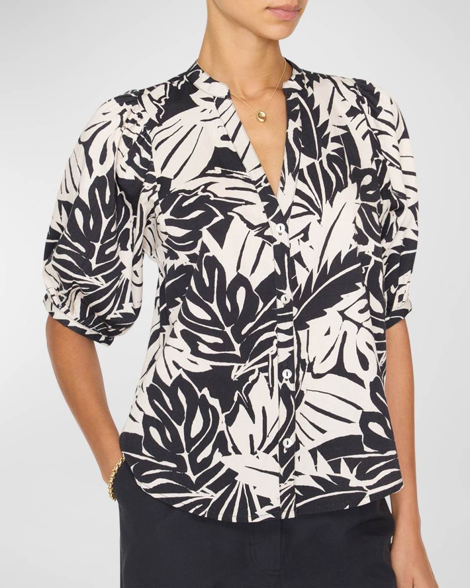 Asteria Botanical-Print Cotton Blouse