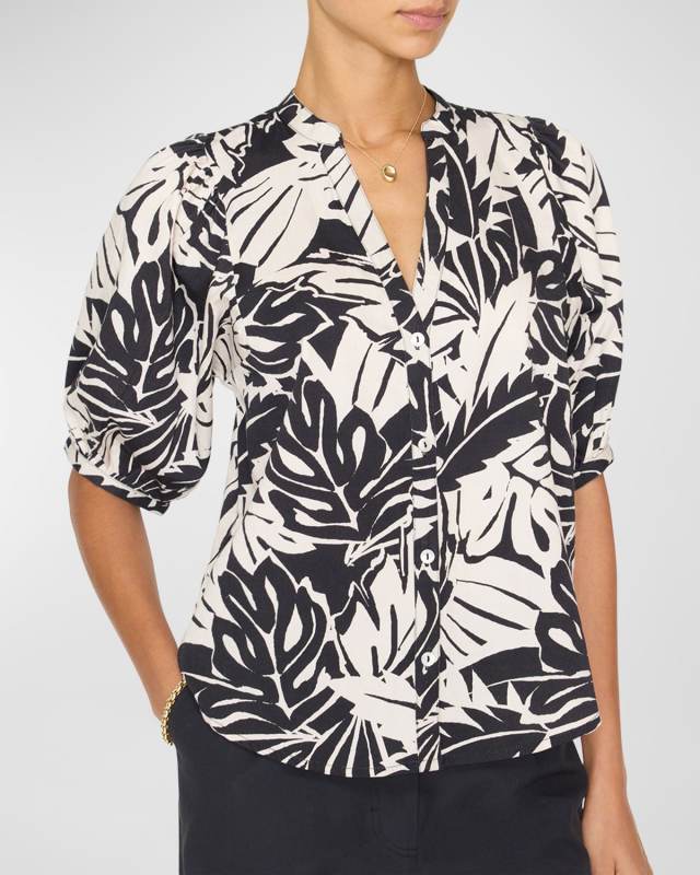 Asteria Botanical-Print Cotton Blouse