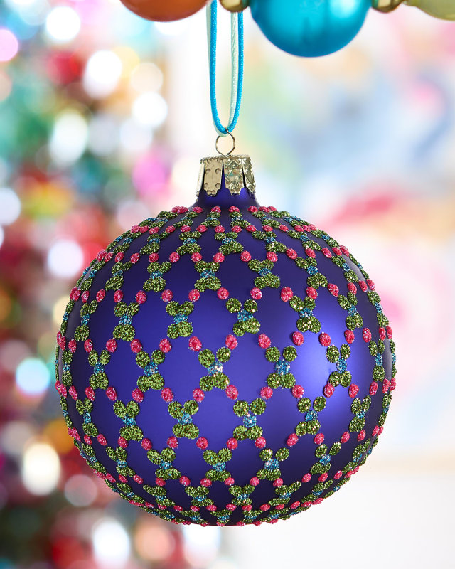 Matte Ball Ornament with Glitter Diamond Design
