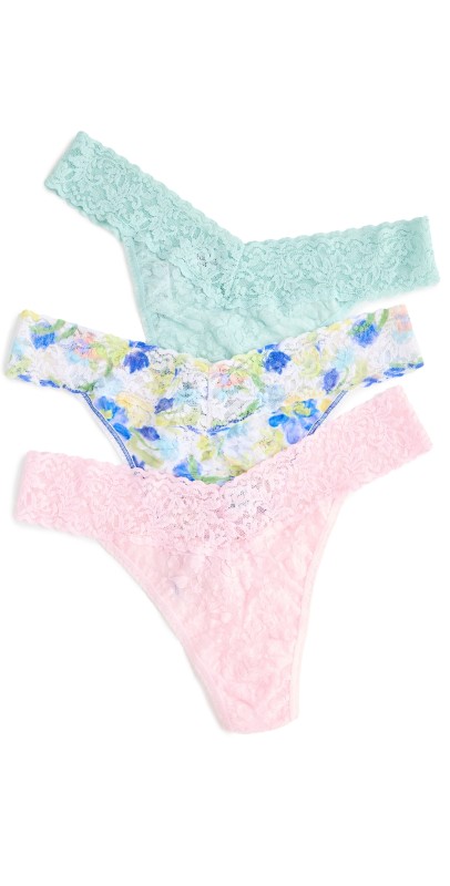 Hanky Panky Signature Lace Original Rise Thong 3 Pack Low Tide/Brush Strokes/Bliss