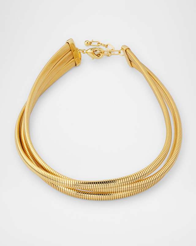 3-Row Ribbed Gold-Tone Snake Choker Necklace