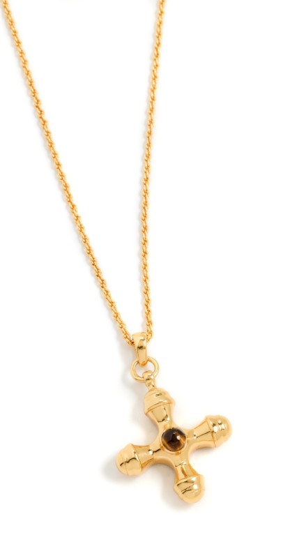 Aureum Taya Tiger Eye Cross Necklace Gold