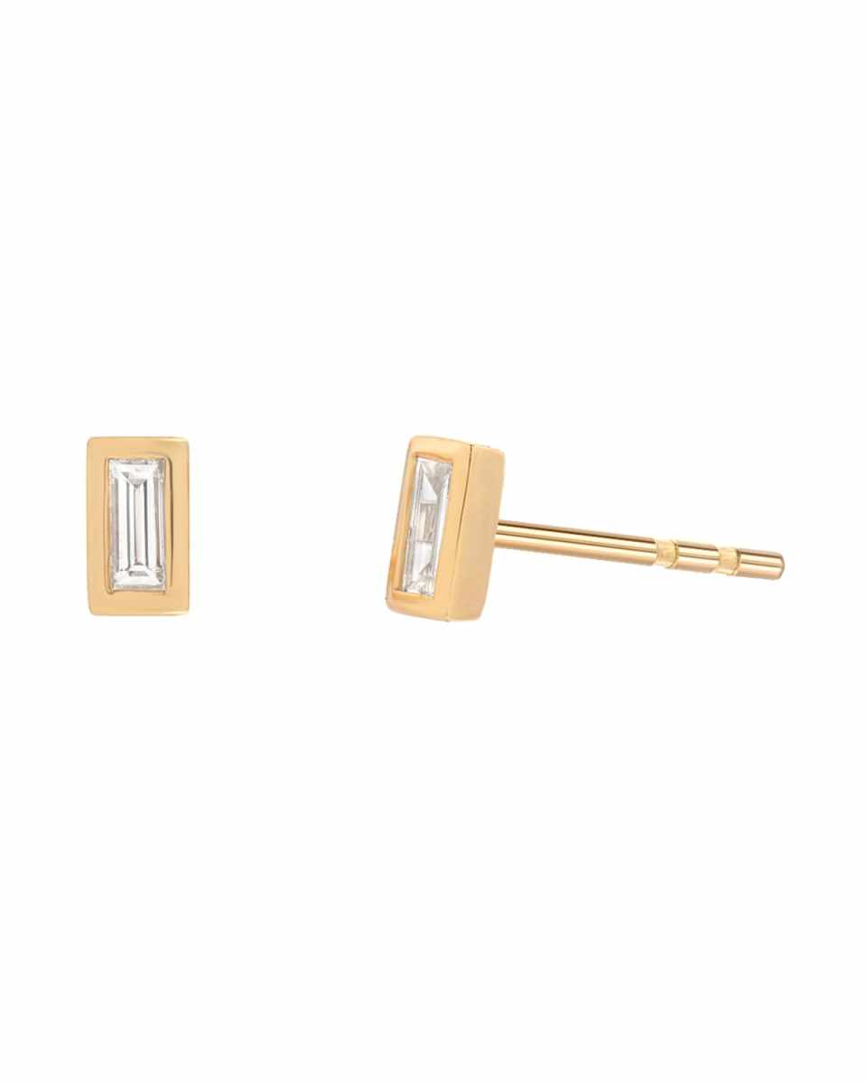 14k Gold Diamond Baguette Stud Earrings