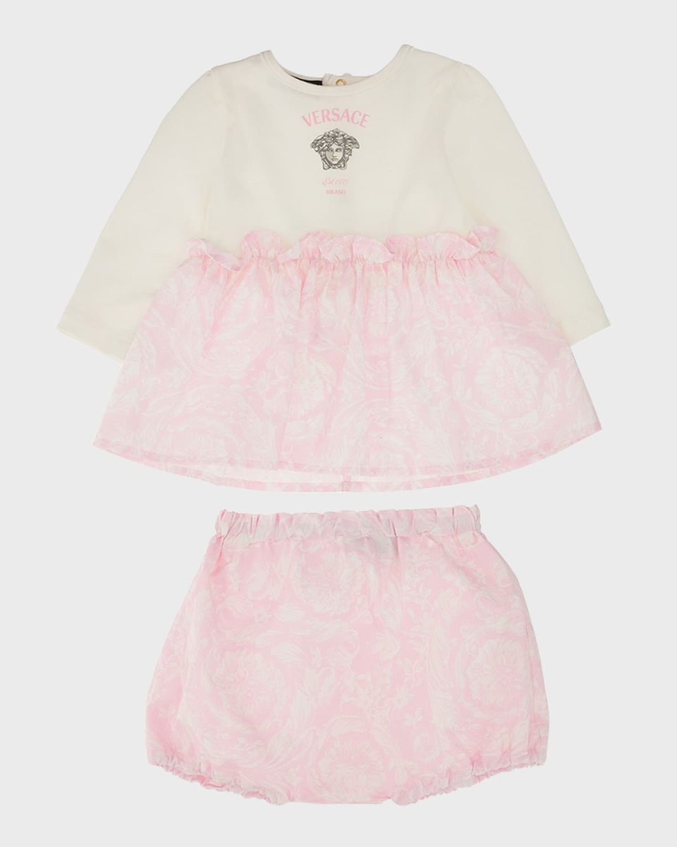 Girl's Logo-Print Combo Dress W/ Bloomers, Size Newborn-12