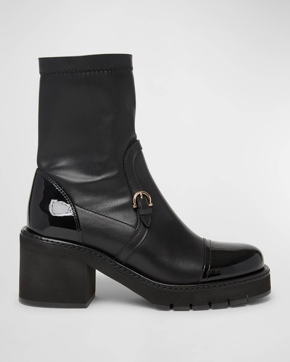 Selyna Mixed Leather Stretch Ankle Boots
