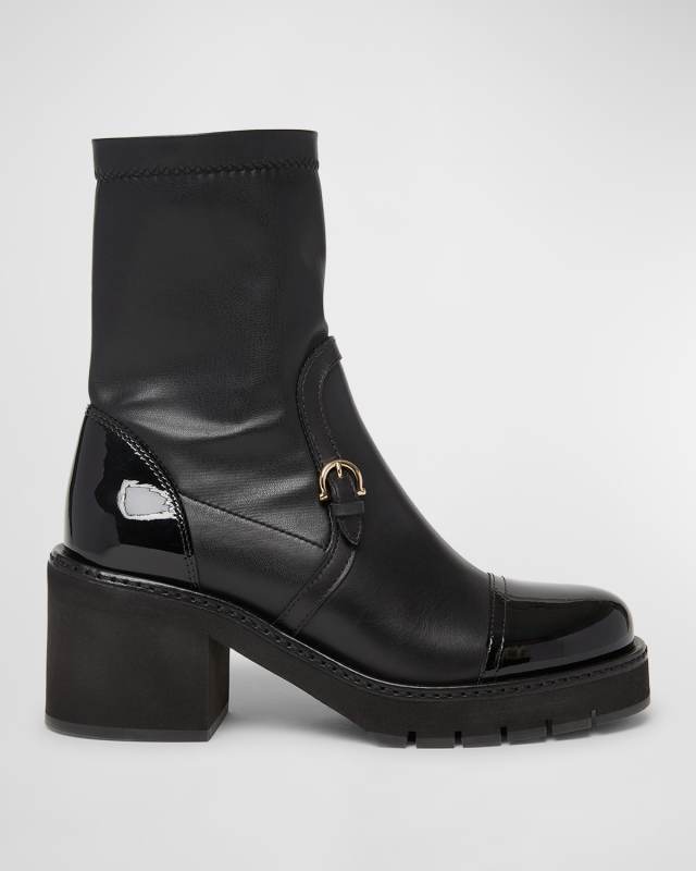 Selyna Mixed Leather Stretch Ankle Boots
