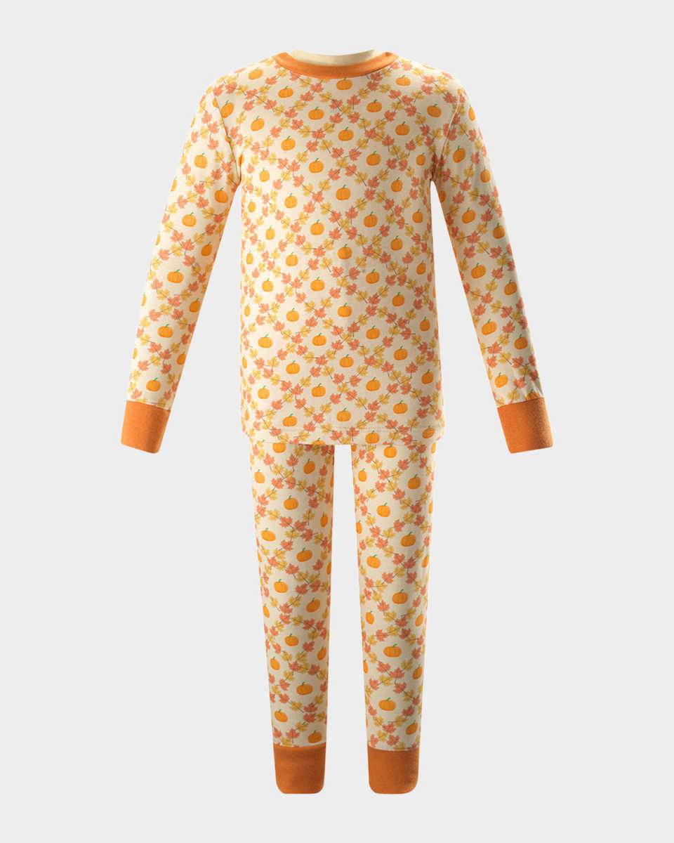 Kid's Pumpkin-Print Pajama Set, Size 2-