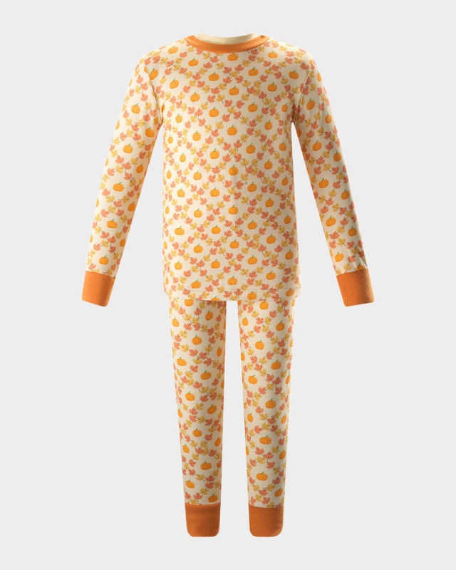 Kid's Pumpkin-Print Pajama Set, Size 2-