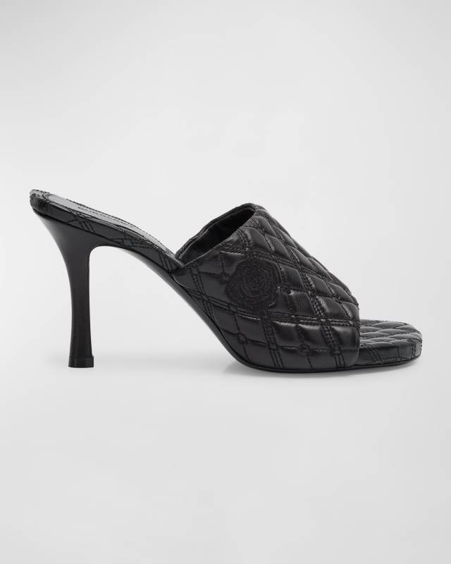 Quilted Leather Rose Mule Sandals