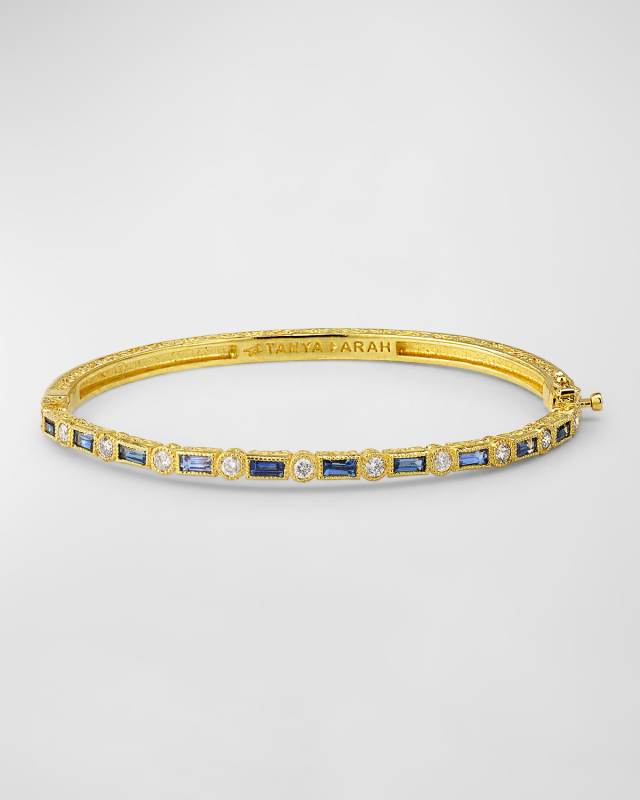 18K Yellow Gold Bangle Bracelet with Blue Sapphires and Diamonds