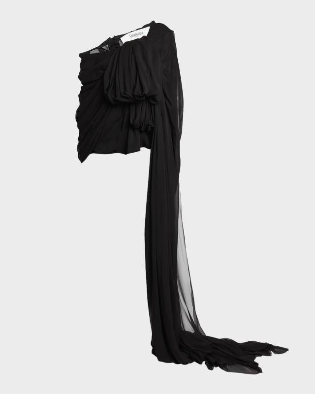 Draped Bow-Front One-Shoulder Silk Top
