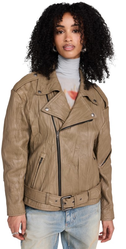Acne Studios Leather Biker Jacket Brown