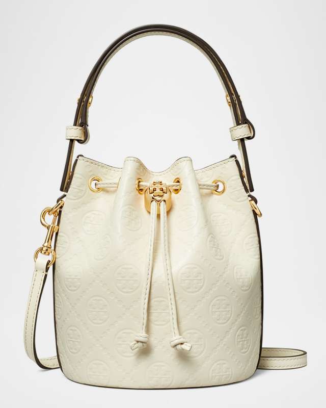 T Monogram Leather Mini Bucket Bag