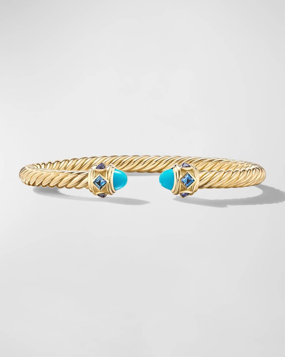 Renaissance Cable Bracelet with Gemstones in 18K Gold, 5mm