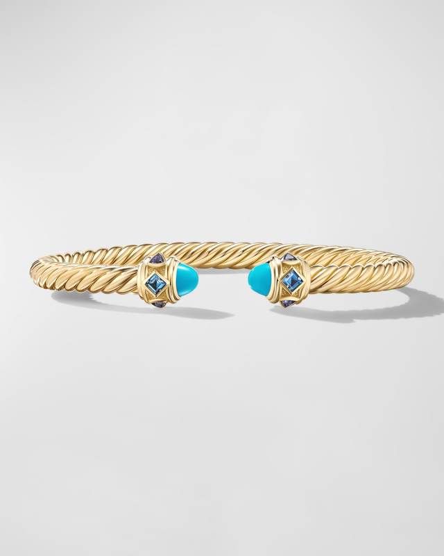 Renaissance Cable Bracelet with Gemstones in 18K Gold, 5mm