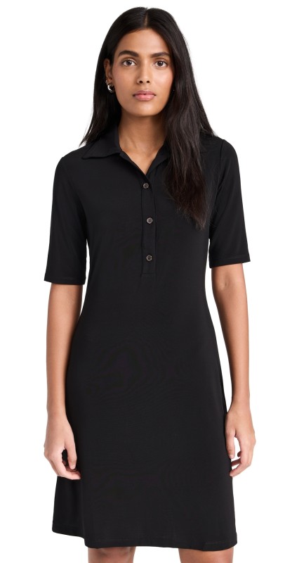 Vince Elbow Sleeve Polo Dress Black