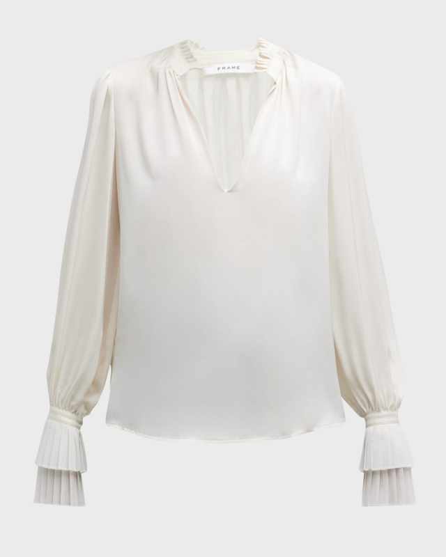 V-Neck Pleated Cuff Top