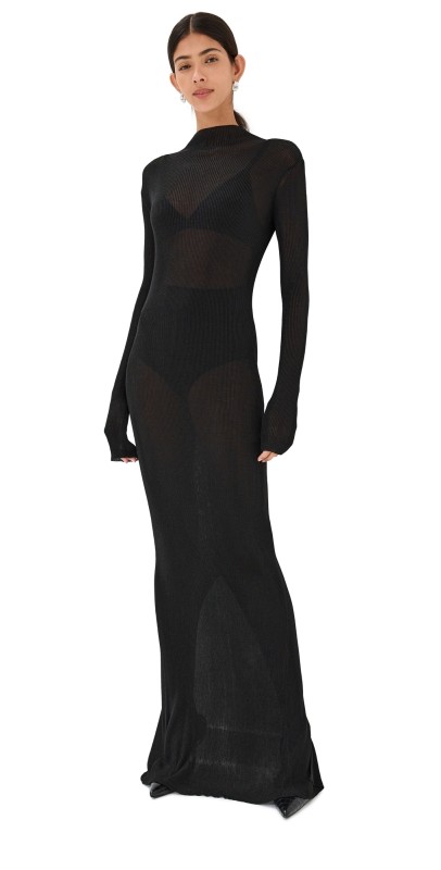 LaQuan Smith Long Sleeve Mock Neck Gown Black
