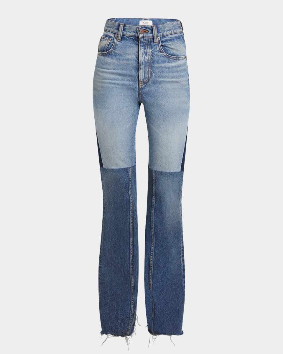 Denim Patchwork Flare Leg Pants