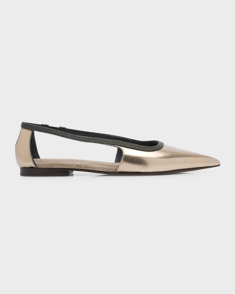 Metallic Monili Open-Side Ballerina Flats