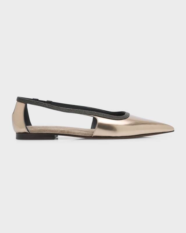 Metallic Monili Open-Side Ballerina Flats