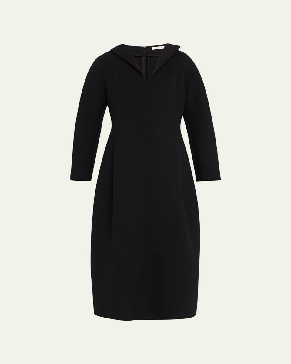 Cindy Split-V Neck Long-Sleeve Midi Shirtdress