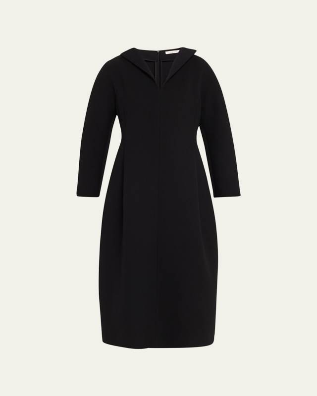 Cindy Split-V Neck Long-Sleeve Midi Shirtdress