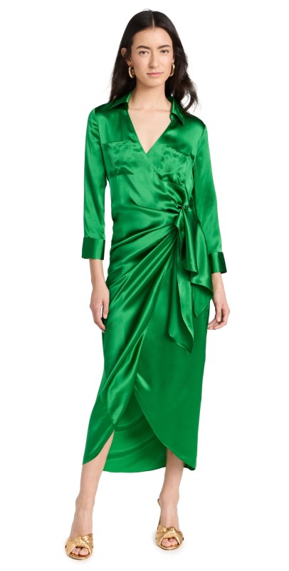 L'AGENCE Kadi Long Wrap Dress Sea Green