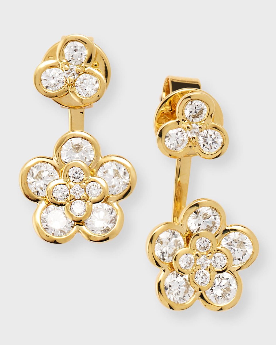 Sparkle 18K Yellow Gold Cluster Diamond Flower Earring Jackets