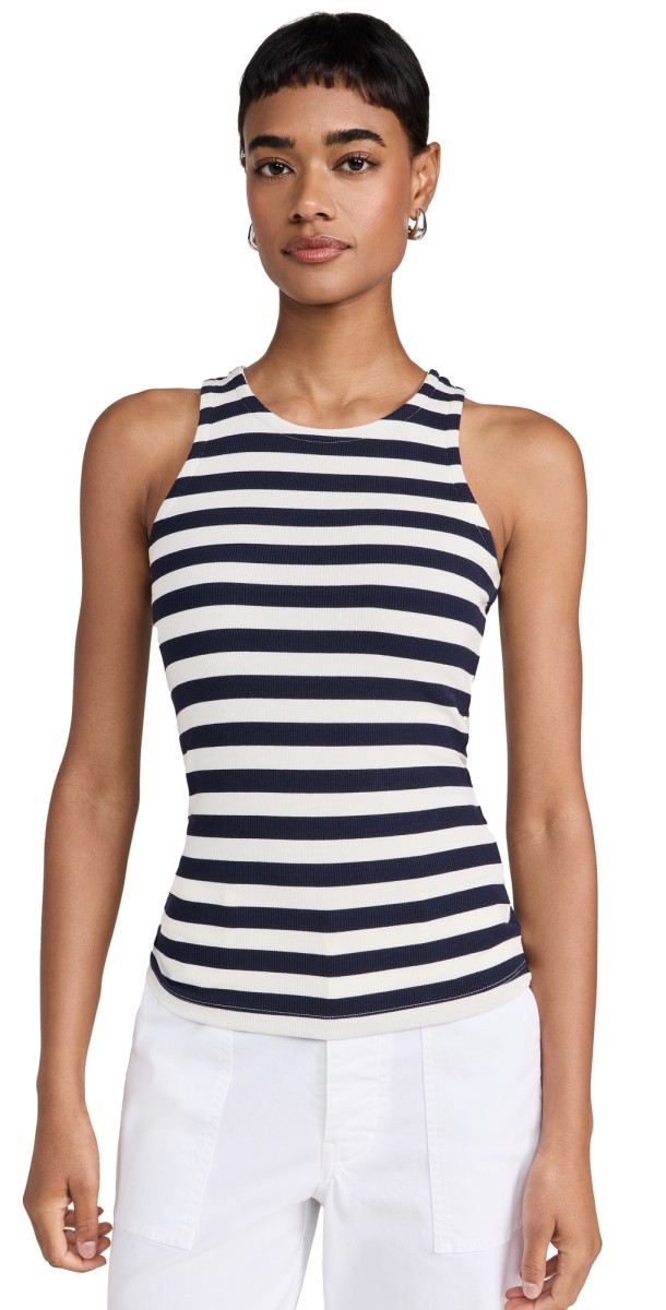 L'AGENCE Nia Racerback Tank Top Navy/White Stripe