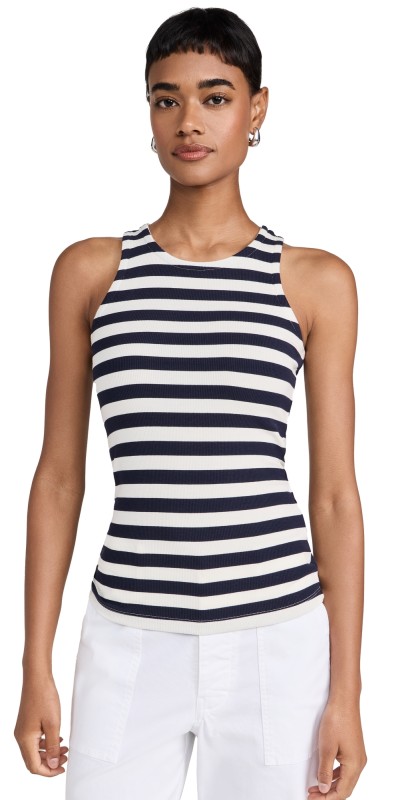 L'AGENCE Nia Racerback Tank Top Navy/White Stripe