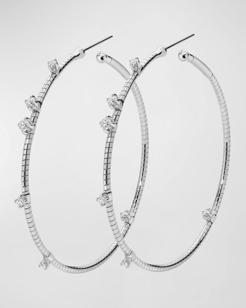18k White Gold Diamond Hoop Earrings