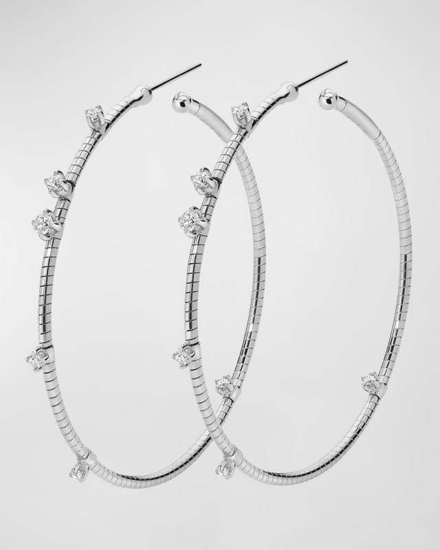 18k White Gold Diamond Hoop Earrings