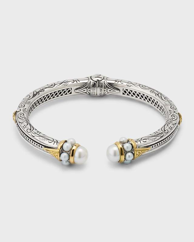 Sterling Silver and 18K Gold Pearl Bangle Bracelet