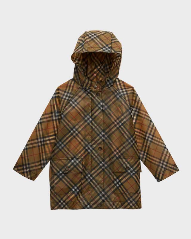 Girl's Emilia Hooded Check-Print Parka Jacket, Size 4-14