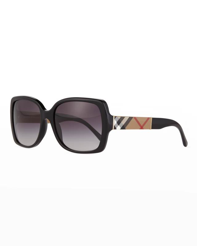 Gradient Check-Temple Square Sunglasses, Black