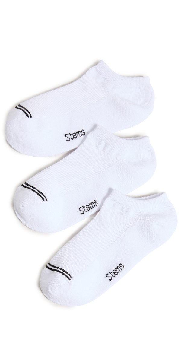 Stems Three Pack Training No Show Socks White X 3