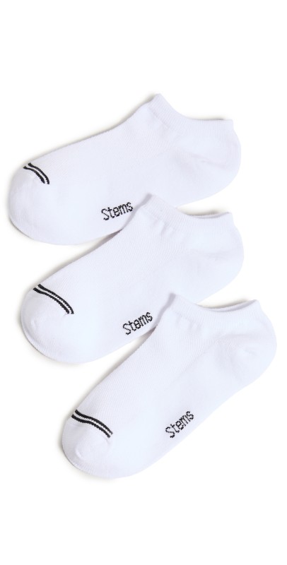 Stems Three Pack Training No Show Socks White X 3